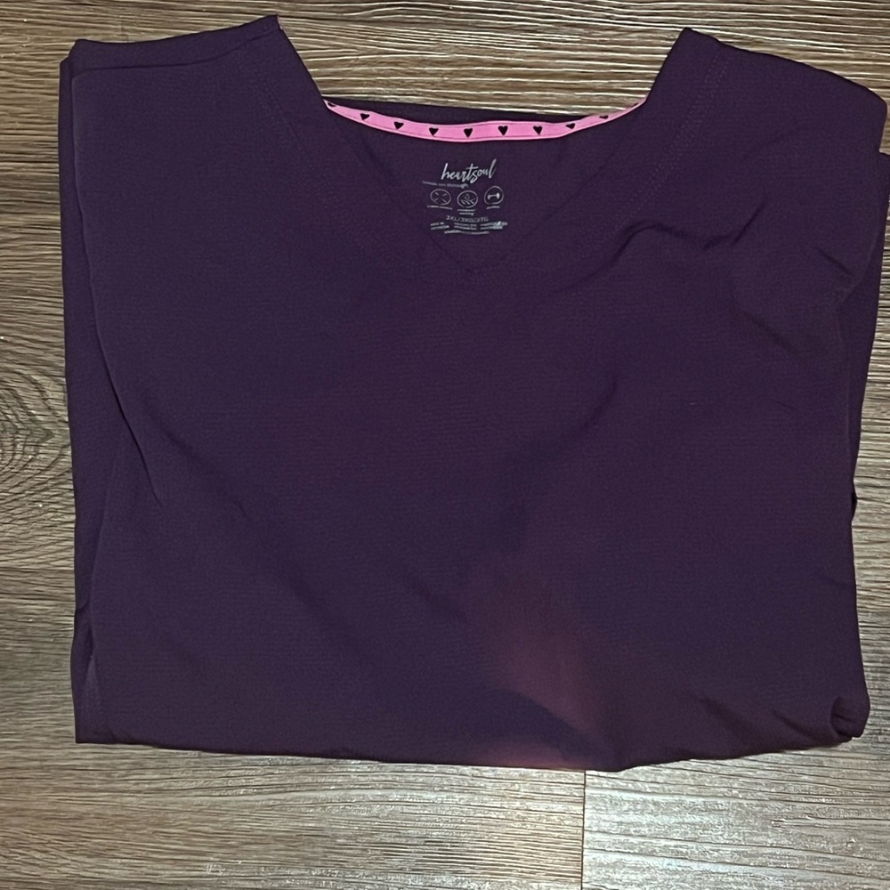 Heart and Soul eggplant scrub top.
